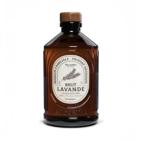 Flacon de sirop Bacanha goût Lavande 400 ml, pour des boissons apaisantes et délicates.