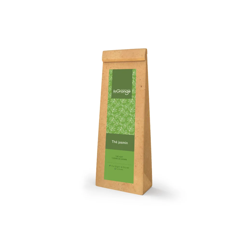Sachet de 100g de thé vert au jasmin, thé floral délicat, parfait pour infusion relaxante
