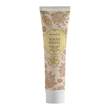 Baume mains velours 30ml Mathilde M – Senteur Soleil Pastel, soin luxueux qui nourrit et adoucit les mains avec un parfum doux et lumineux.