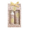 Coffret Mathilde M contenant un gel douche 250ml et un lait corps 250ml – senteur Soleil Pastel, élégamment présenté pour une routine soin ensoleillée