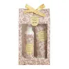 Coffret Mathilde M contenant un gel douche 250ml et un lait corps 250ml – senteur Soleil Pastel, élégamment présenté pour une routine soin ensoleillée