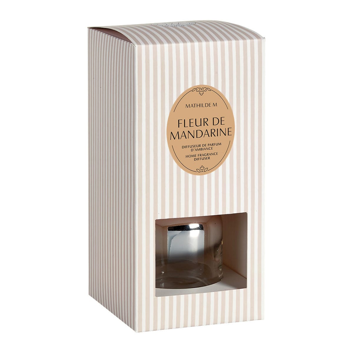Packaging Diffuseur de parfum 200ml Mathilde M – Collection Valse, senteur Fleur de Mandarine, flacon raffiné avec tiges en rotin pour une ambiance chic et parfumée