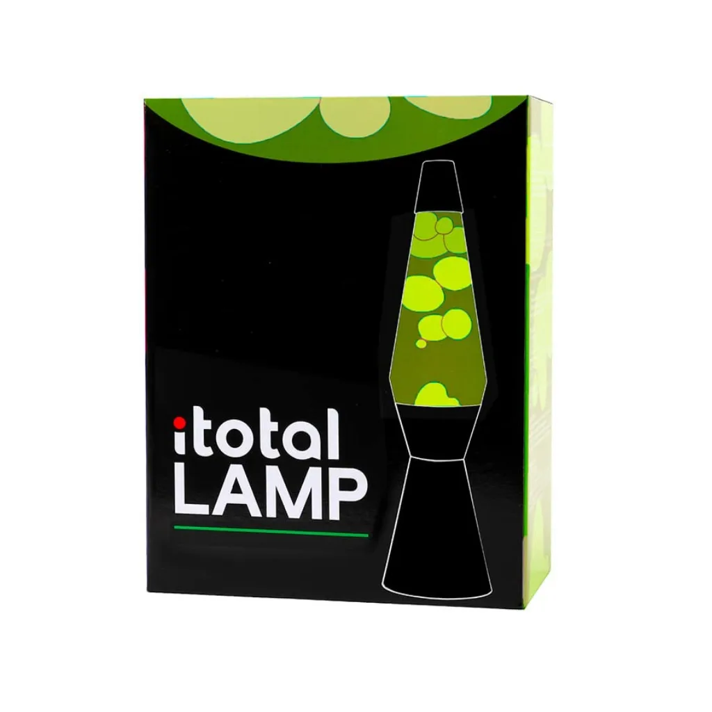 Lampe à lave noire avec cire jaune et liquide vert en pleine action