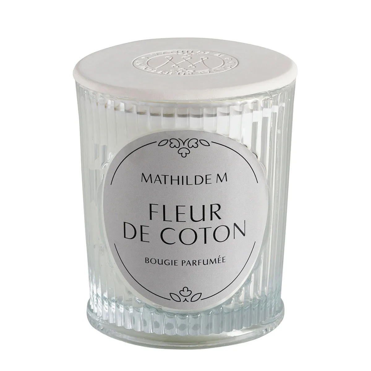Bougie parfumée 145g senteur fleur de coton dans un contenant raffiné