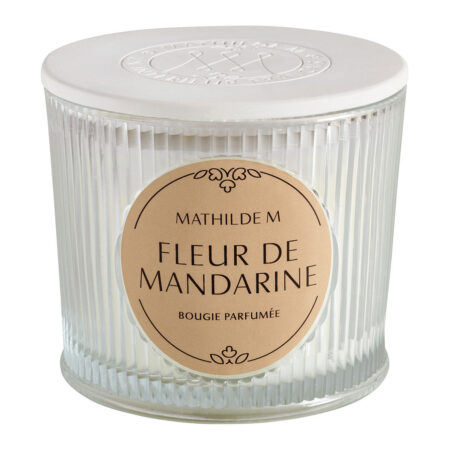 Bougie parfumée 400g Mathilde M – Fleur de Mandarine, avec couvercle en plâtre décoratif, dans un contenant raffiné au design élégant