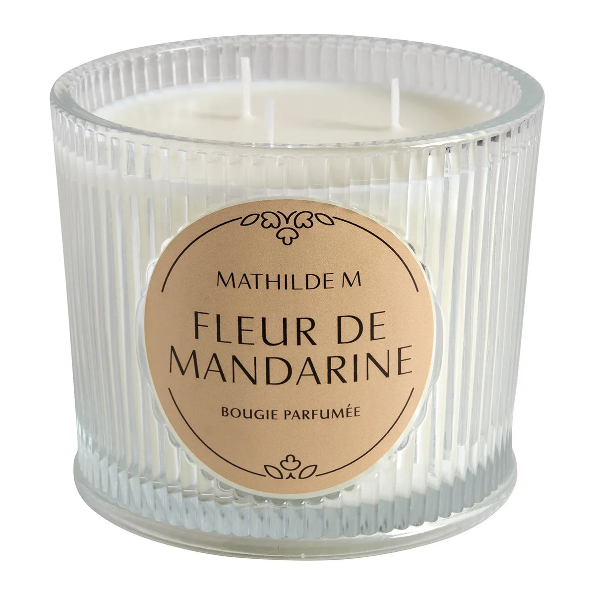 Bougie parfumée 400g Mathilde M – Fleur de Mandarine dans un contenant raffiné, idéale pour une ambiance chaleureuse et élégamment parfumée
