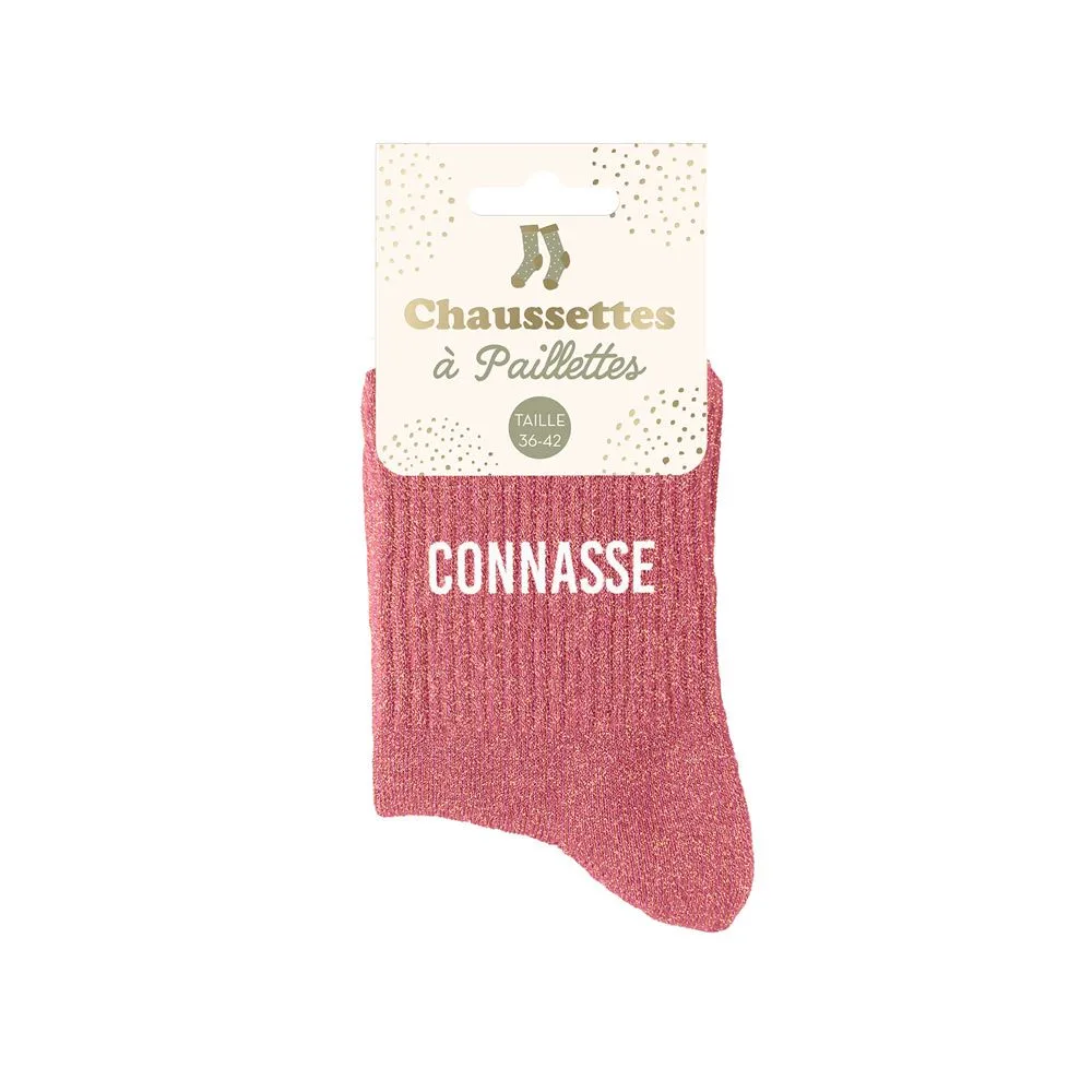 Chaussettes rose humour inscription "Connasse" pour femme - Accessoire tendance et décalé