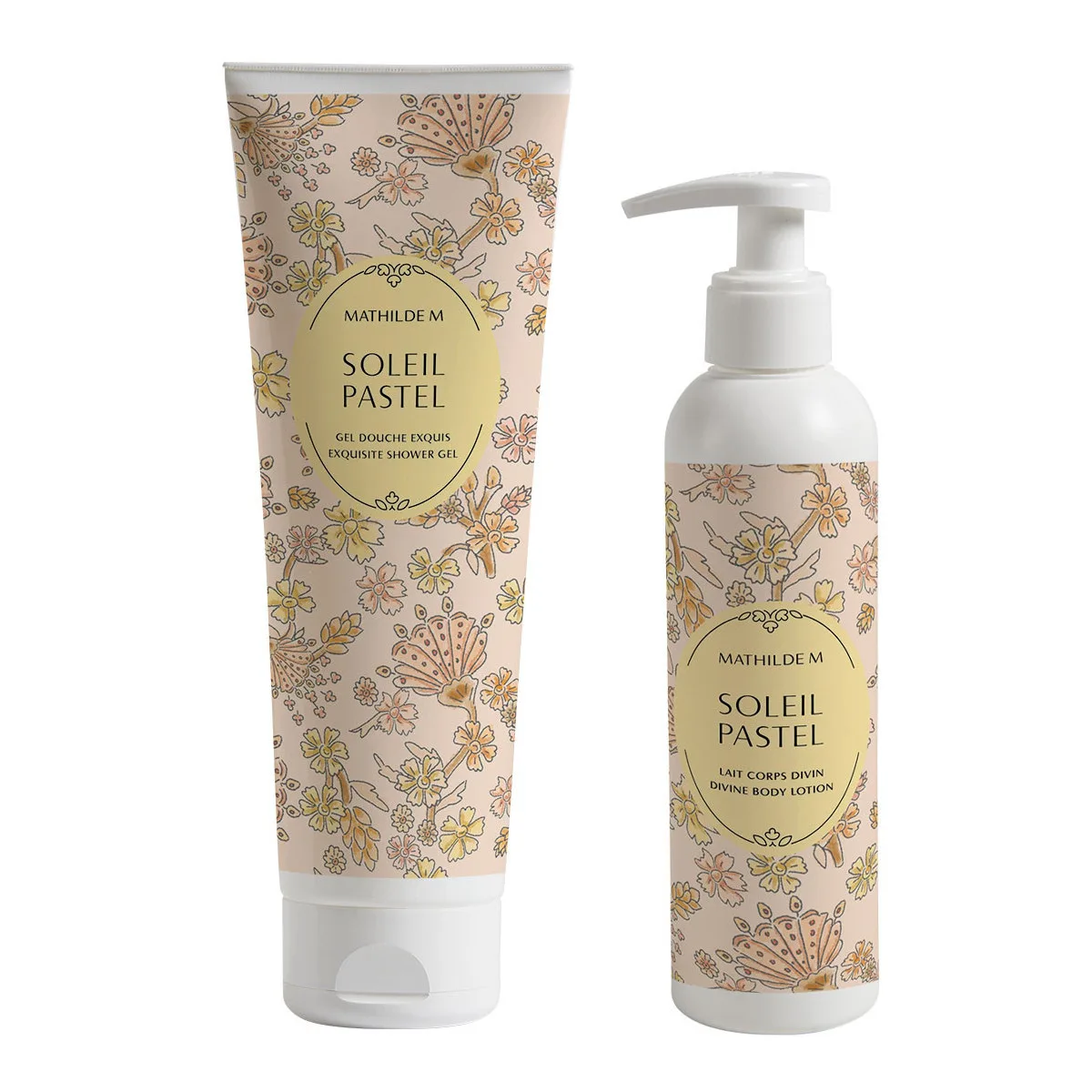 Duo Mathilde M – Gel douche 250ml et lait corps 250ml, senteur Soleil Pastel, pour une routine complète aux notes fraîches et solaires dans un packaging élégan