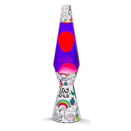 Lampe à lave modèle Licorne avec cire rose et liquide violet