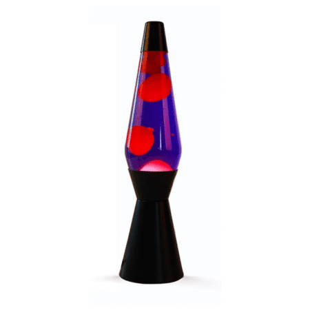 Lampe à lave noire avec cire rose et liquide violet en fonctionnement