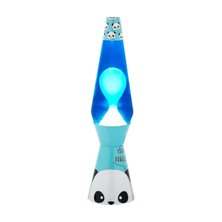 Lampe à lave style panda avec cire bleu ciel et liquide bleu foncé