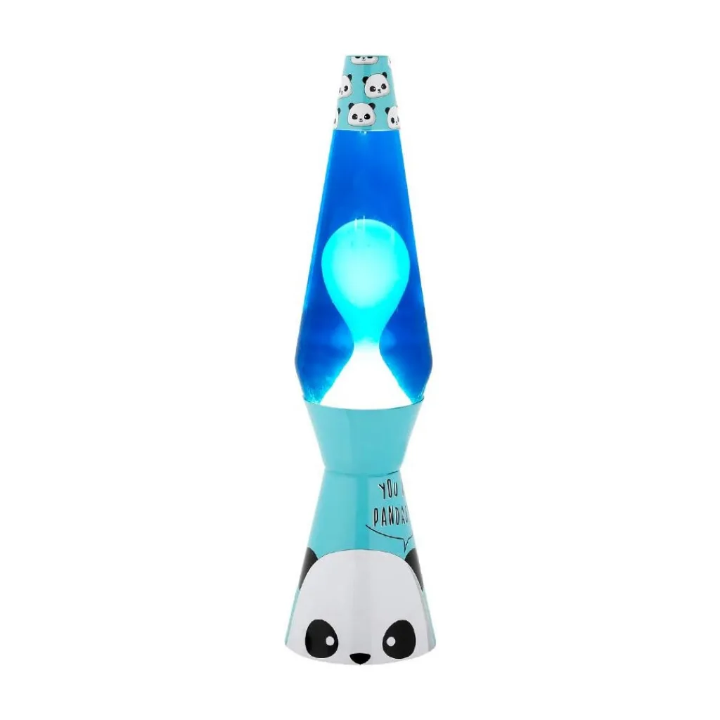 Lampe à lave style panda avec cire bleu ciel et liquide bleu foncé