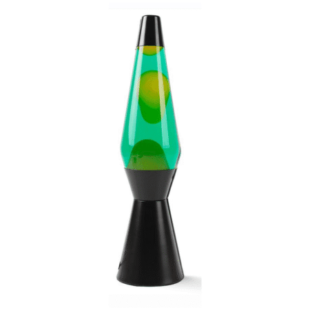 Base noire élégante et éclairage vert diffus de la lampe à lave