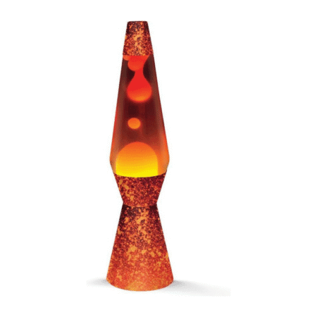 Base avec motifs d’éruption volcanique et éclat lumineux orange de la lampe