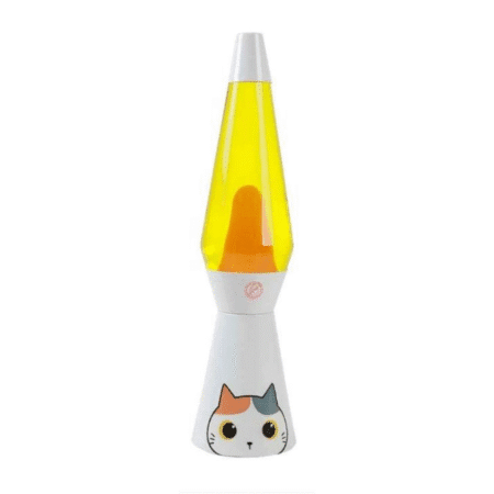 Lampe à lave chat blanc avec cire orange et liquide orange