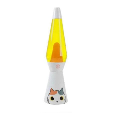 Lampe à lave chat blanc avec cire orange et liquide orange