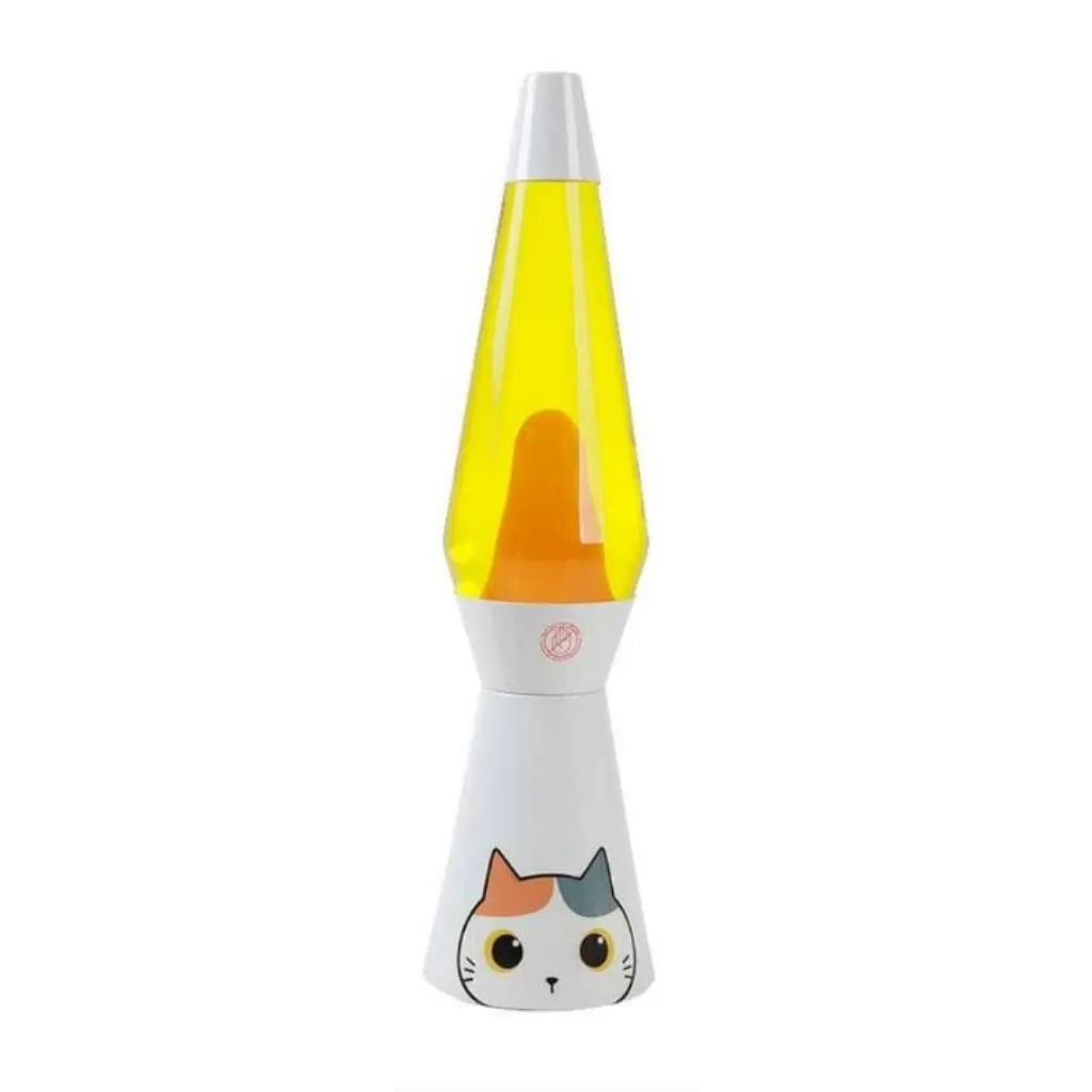 Lampe à lave chat blanc avec cire orange et liquide orange
