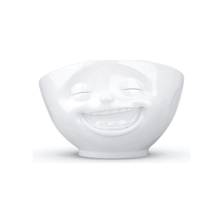 Bol blanc en céramique avec une expression de rire éclatant