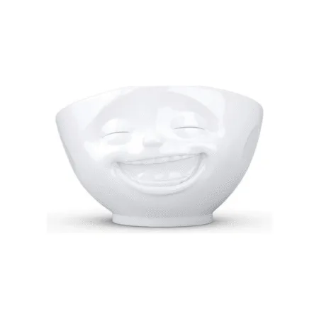 Bol blanc en céramique avec une expression de rire éclatant
