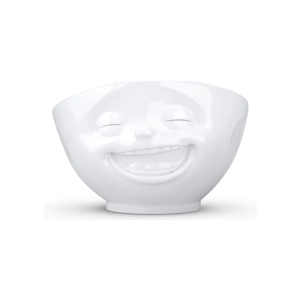 Bol blanc en céramique avec une expression de rire éclatant