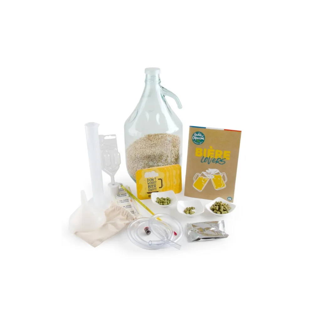 Kit complet de brassage de bière blonde 4L avec accessoires, bouteille et houblon Radis et Capucine