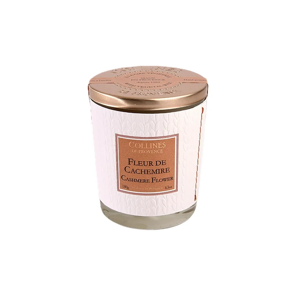 Bougie parfumée Fleur de Cachemire 180g – verre élégant – parfum délicat et raffiné signé Colline de Provence