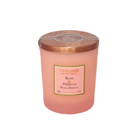 Bougie parfumée Rose & Hibiscus 180g – Colline de Provence, en cire végétale, au parfum floral solaire, pour une ambiance chaleureuse et élégante.