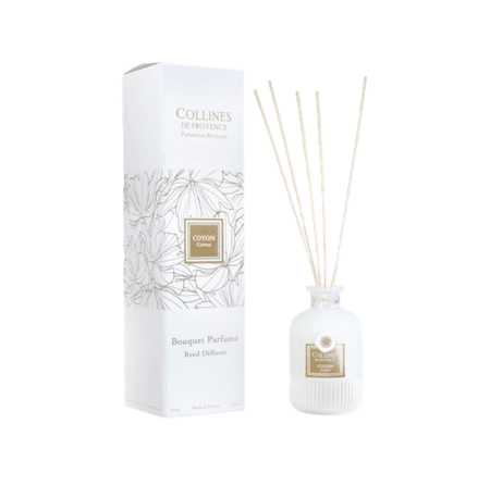 Diffuseur d’ambiance au doux parfum de coton dans un flacon élégant de 200ml – Collection Fleur par Colline de Provence