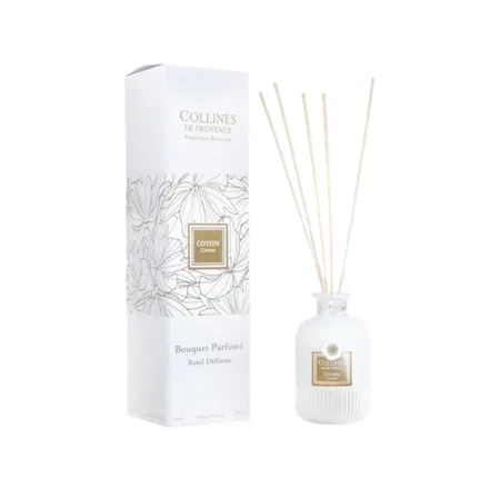 Diffuseur d’ambiance au doux parfum de coton dans un flacon élégant de 200ml – Collection Fleur par Colline de Provence