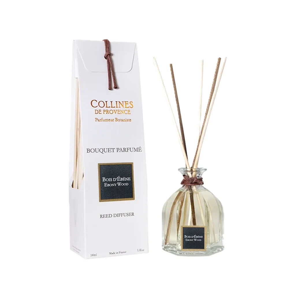 Diffuseur d’ambiance 100ml Colline de Provence Bois d’Ébène avec tiges en bois