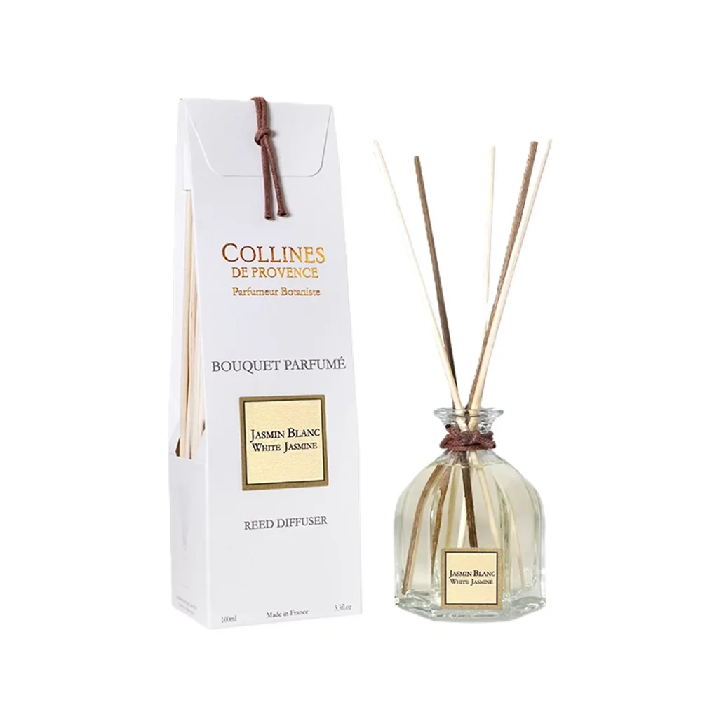 Diffuseur de parfum 100ml Jasmin Blanc – Colline de Provence, parfum floral délicat pour une ambiance élégante et envoûtante dans votre intérieur.