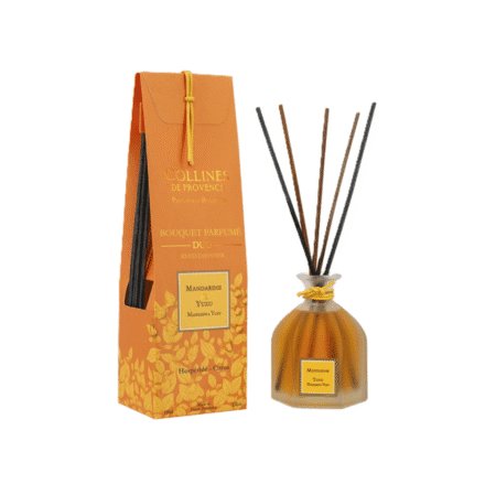 Diffuseur de parfum 100ml Mandarine et Yuzu – Colline de Provence, parfum d’ambiance agrumé, pétillant et rafraîchissant, pour une atmosphère pleine d’énergie.