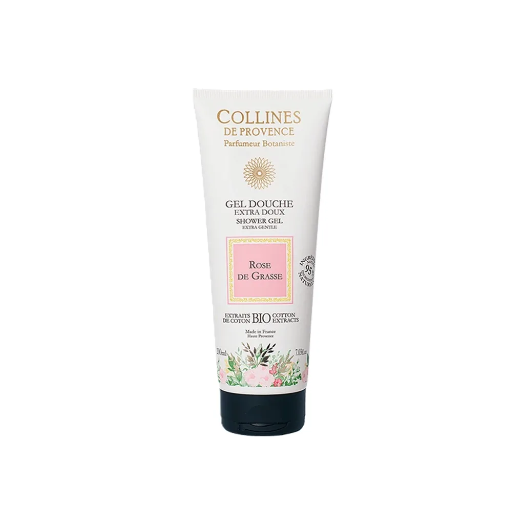 Gel douche Rose de Grasse 200ml – Colline de Provence, soin lavant délicat aux notes florales raffinées pour une peau douce, fraîche et subtilement parfumée.