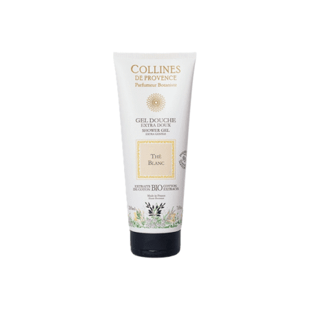Gel douche Thé Blanc 200ml de Colline de Provence – flacon élégant aux notes fraîches et apaisantes, pour un moment de douceur sous la douche.