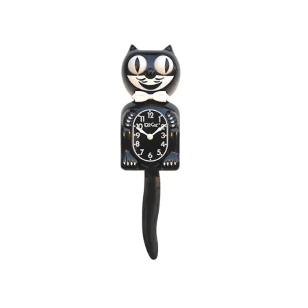 Horloge murale Kit-Cat Klock noire avec nœud papillon et mouvement yeux et queue
