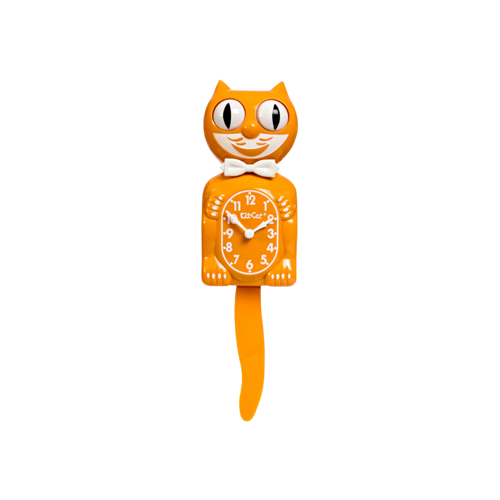Horloge murale orange Kit-Cat Klock avec yeux mobiles et queue oscillante