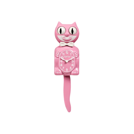 Horloge Kit-Cat Klock grand modèle couleur rose avec nœud papillon, design vintage et yeux animés