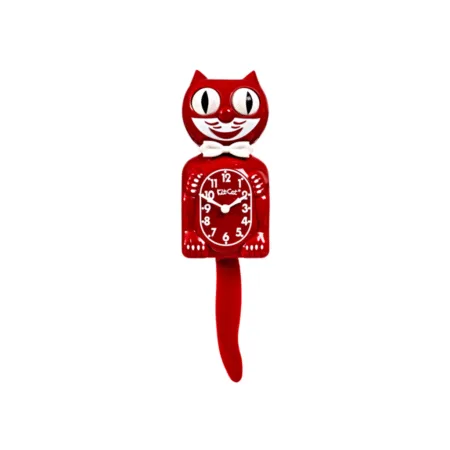 Horloge Kit-Cat Klock grand modèle couleur rouge avec nœud papillon, design vintage et yeux animés