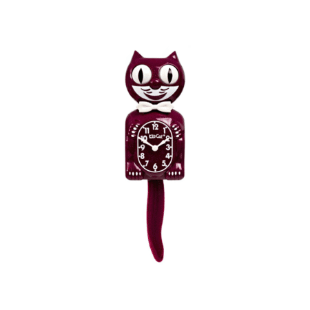 Horloge Kit-Cat Klock grand modèle couleur rubis brillant avec nœud papillon, design vintage et yeux animés