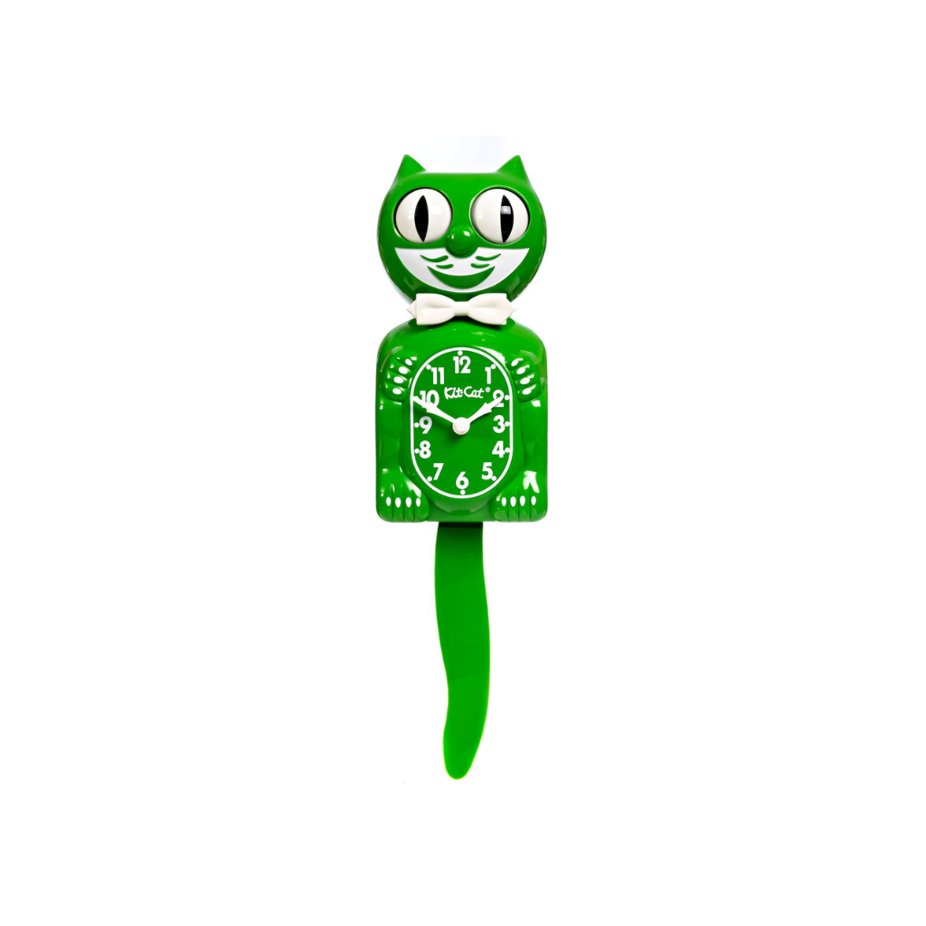 Horloge murale verte Kit-Cat Klock modèle classique avec yeux mobiles et queue oscillante