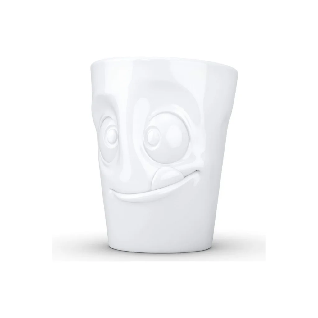 Mug avec anse et expression gourmande prête à croquer.
