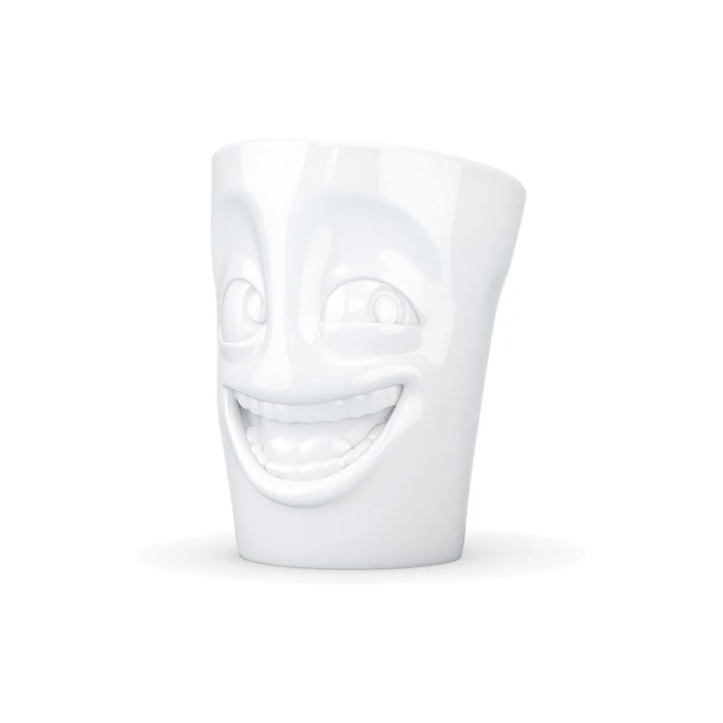 Mug avec anse et expression rieuse contagieuse.