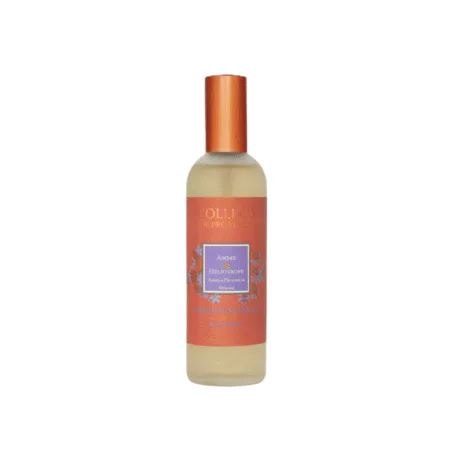 Flacon élégant de parfum d’ambiance Colline de Provence Ambre Héliotrope 100ml, posé dans un décor cocooning chic.