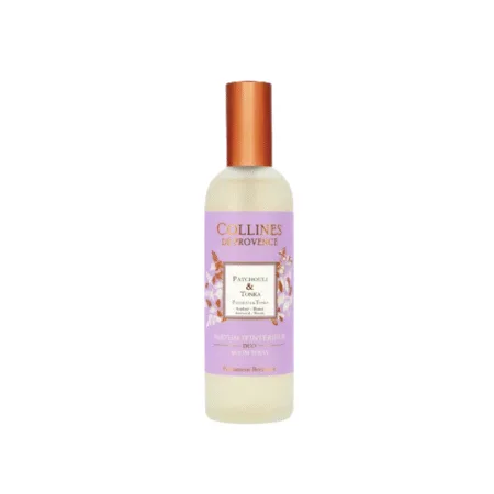 Parfum d’ambiance 100ml Patchouli et Tonka – Colline de Provence, vaporisateur d’intérieur aux notes boisées et chaleureuses pour une ambiance élégante et cosy.