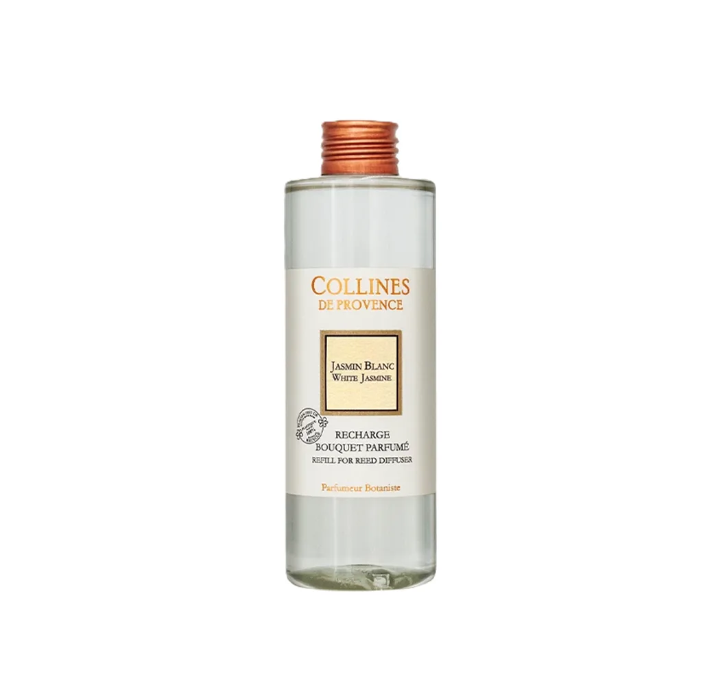 Recharge diffuseur parfum 200ml Jasmin Blanc – Colline de Provence, parfum floral et délicat, pour une ambiance élégante et envoûtante chez vous.