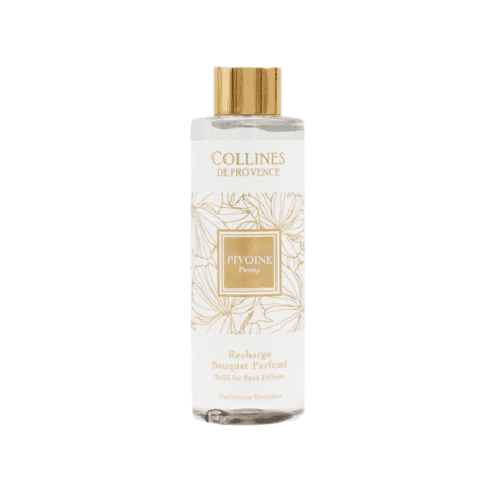 Recharge de parfum d’ambiance Pivoine 200ml – Colline de Provence, fragrance florale délicate pour une atmosphère fraîche, romantique et lumineuse.