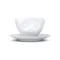 Tasse à thé avec anse et expression douce, bouche en forme de bisou, vue de face.