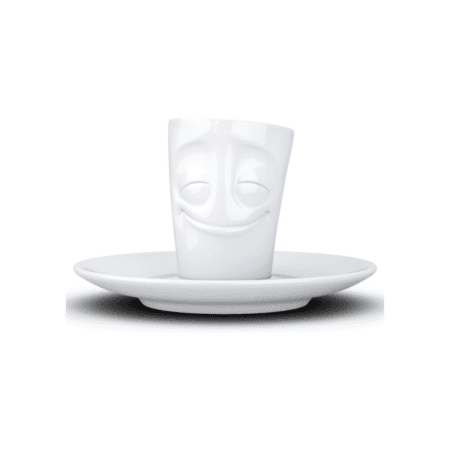 Tasse à expresso en céramique avec expression joyeuse, vue de face