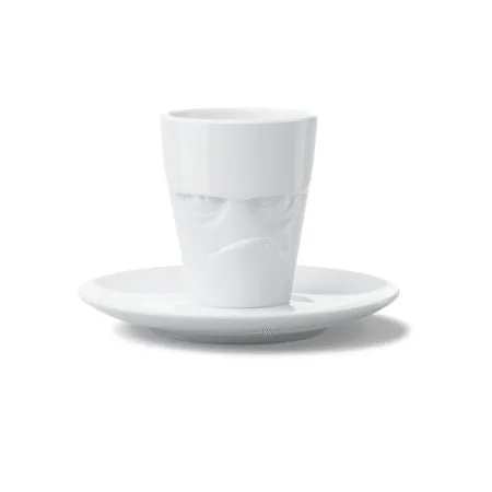 Tasse à expresso avec expression grognon, vue de face