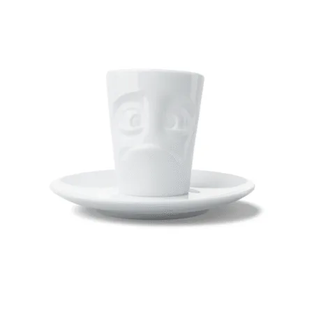 Tasse à expresso en céramique avec expression suppliante, vue de face